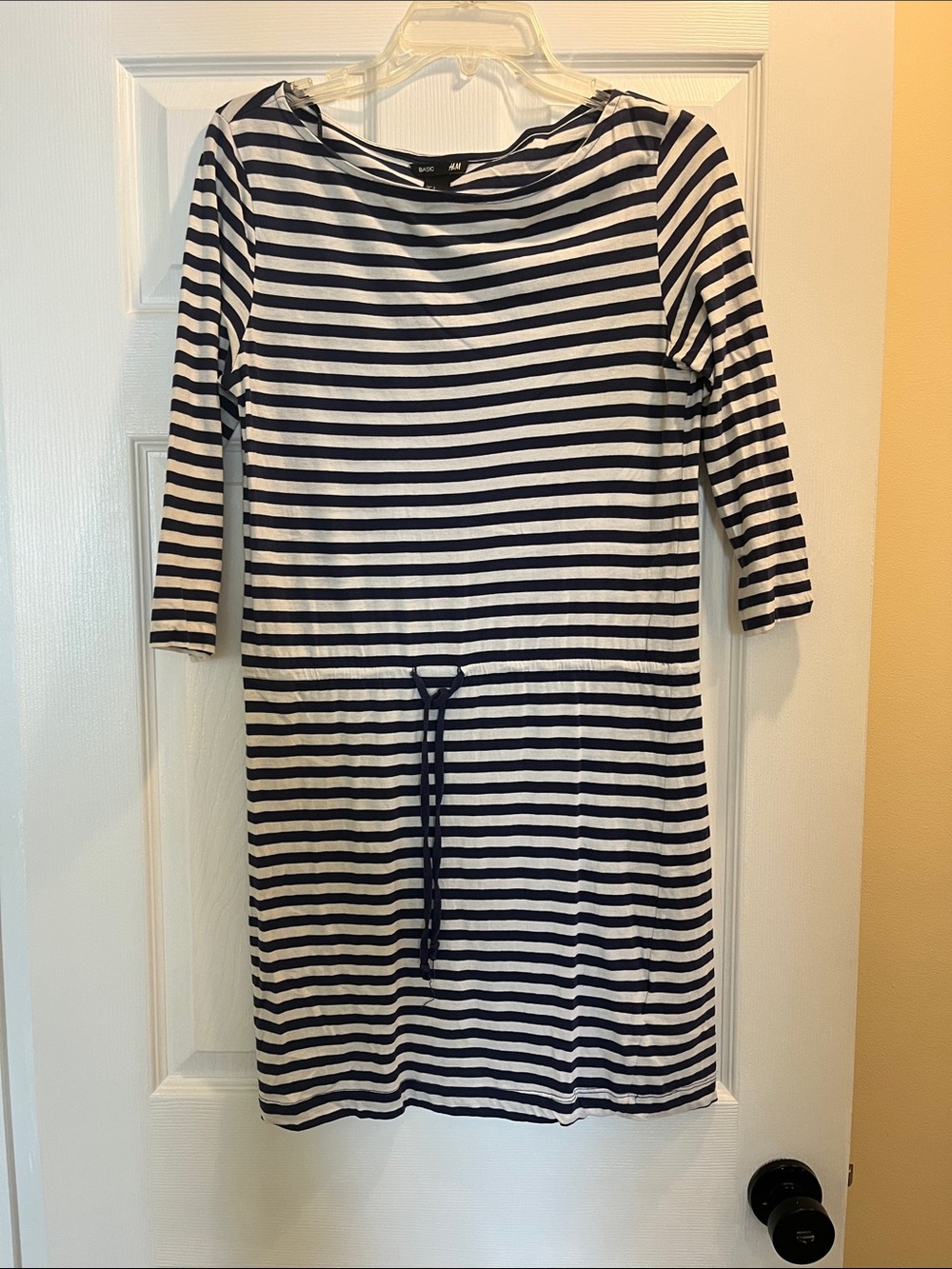 Navy and White Striped Casual Dress with Waist Tie